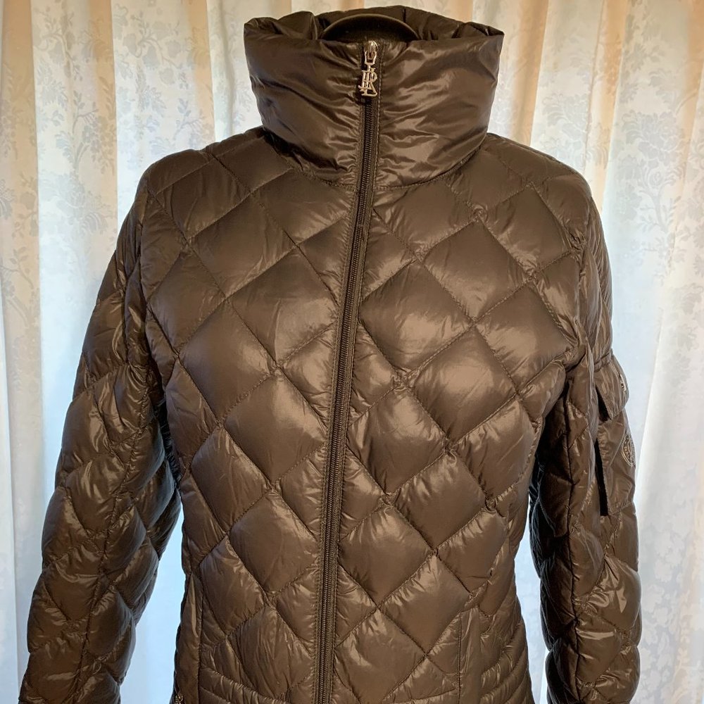 Ralph Lauren Women's Puffer Ultra-Lightweight Down Jacket Tan (Grey) Size M